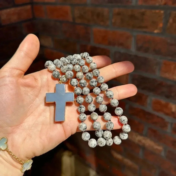 Natural Stones Howlite Cross Pendant Necklace - Picture 13 of 17